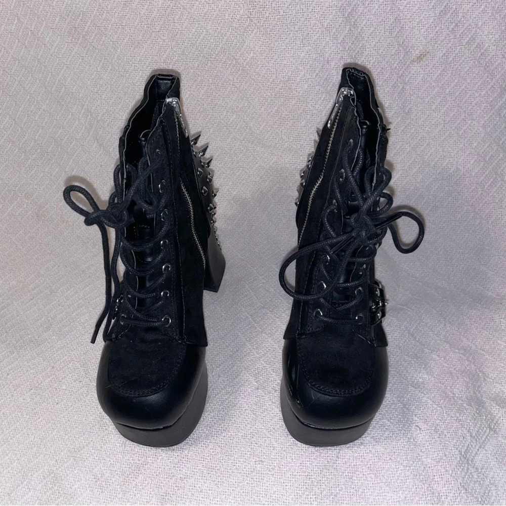 Demonia Charade-100 Spiked Ankle Boots with Bracelets - Picture 3 of 10